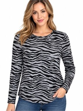 Beachlunchlounge Collection Zebra Crew Neck Long Sleeve Sweater Sz S/P